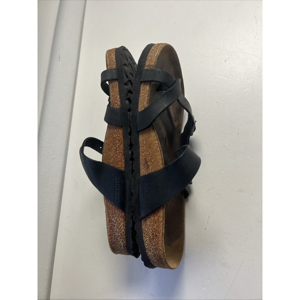 Birkenstock Women's 39 Mayari Slip on Dark Brown Leather Slide Sandals Toe Loop - Picture 2 of 8